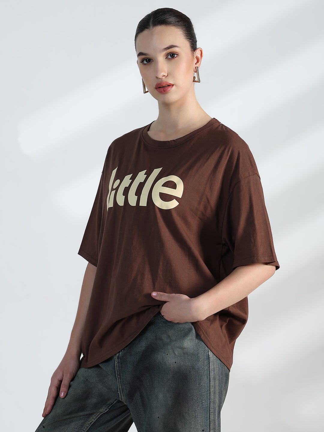 Women's Typography Brown Oversized T-Shirt