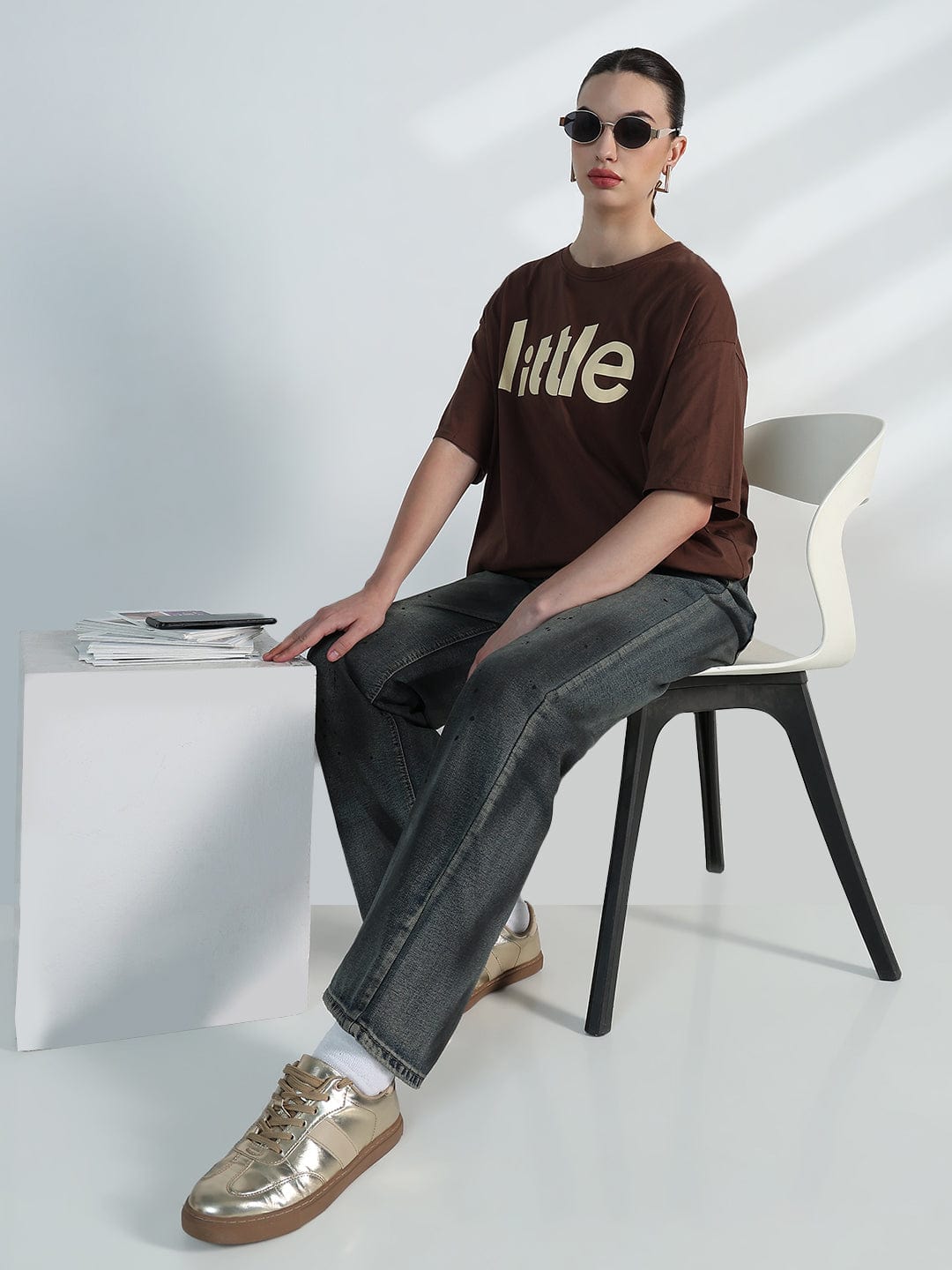 Women's Typography Brown Oversized T-Shirt