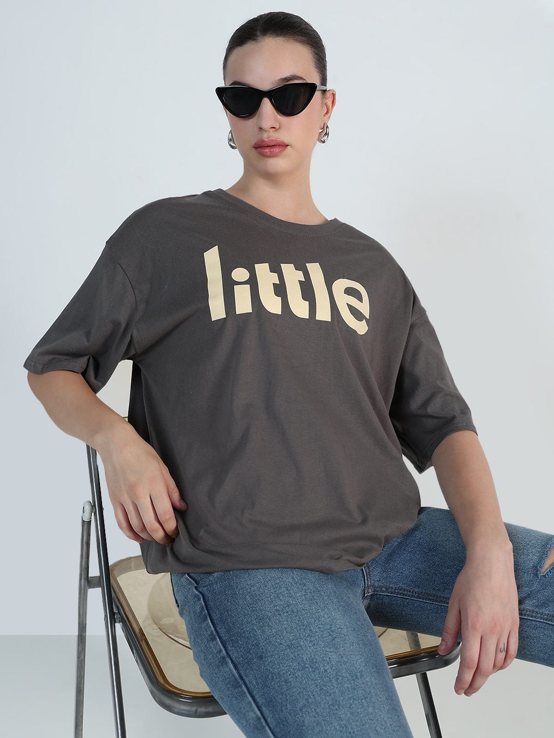 Women's Typography Grey Oversized T-Shirt