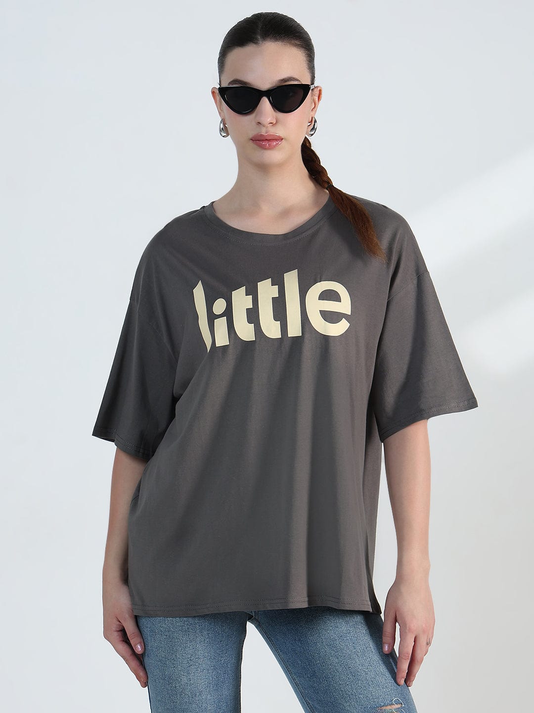 Women's Typography Grey Oversized T-Shirt