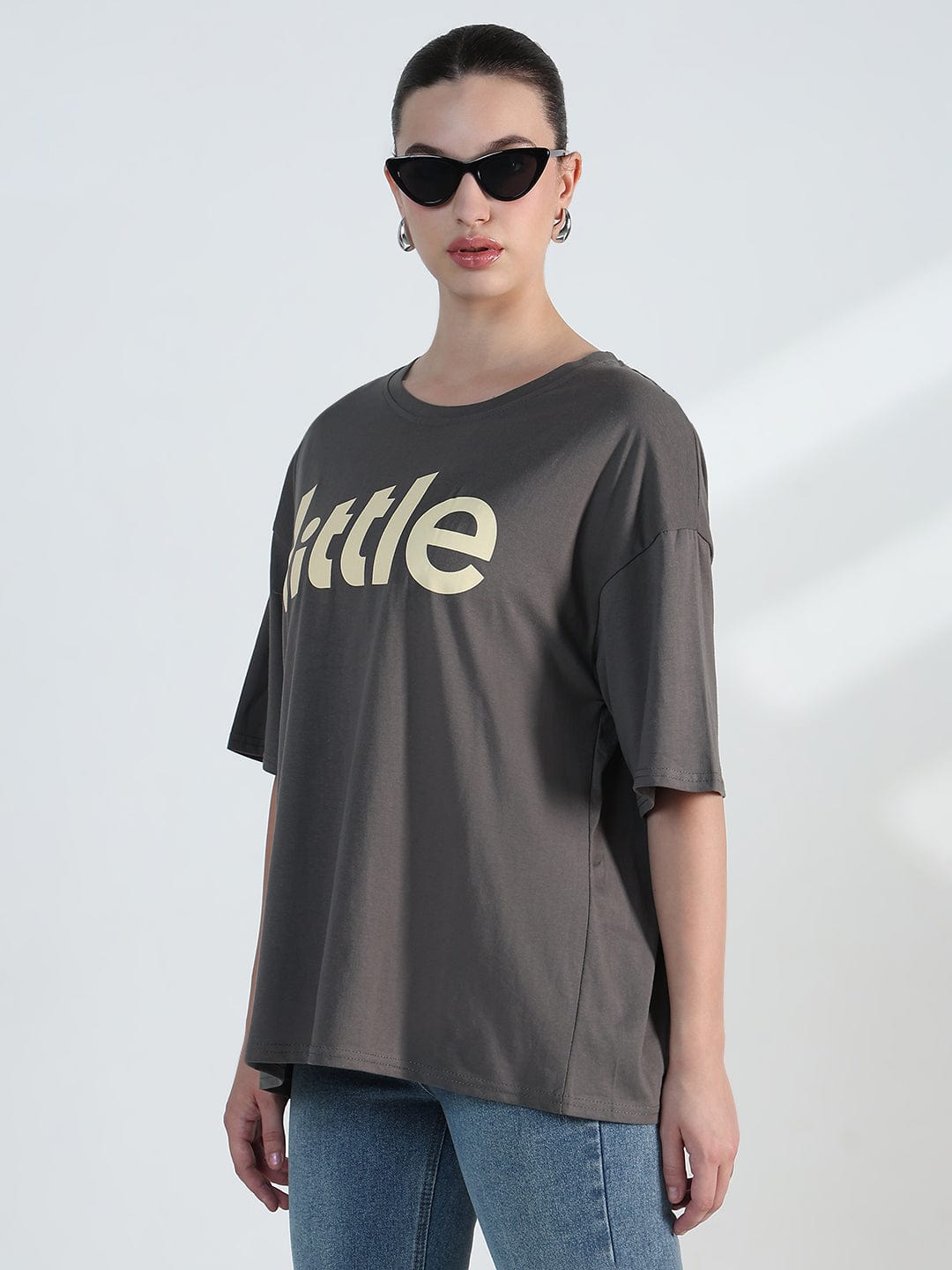 Women's Typography Grey Oversized T-Shirt