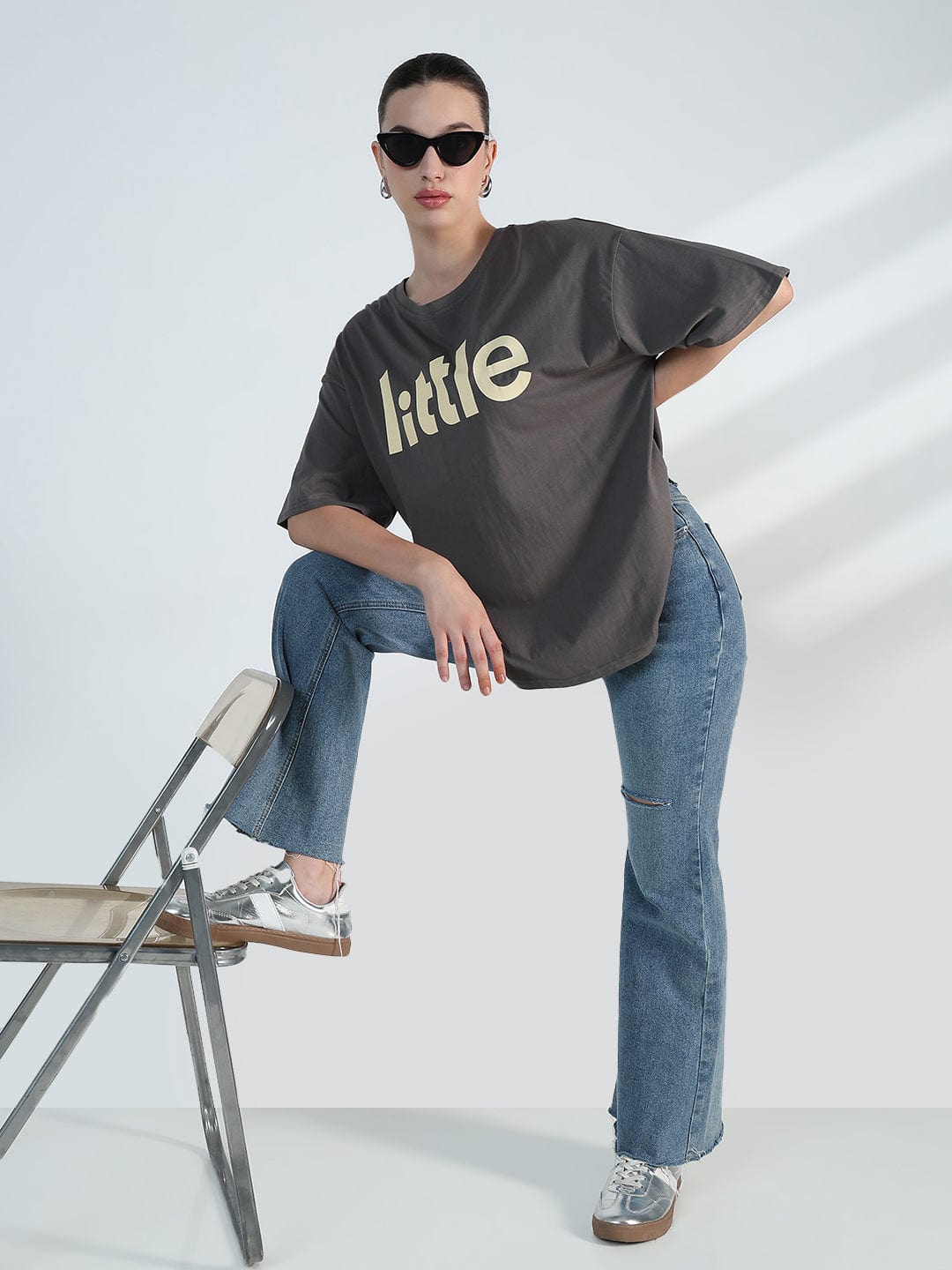 Women's Typography Grey Oversized T-Shirt
