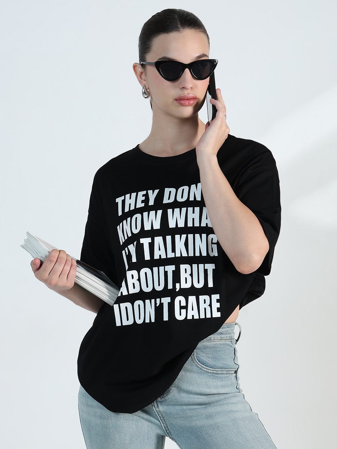 Women's Typography Black Oversized T-Shirt