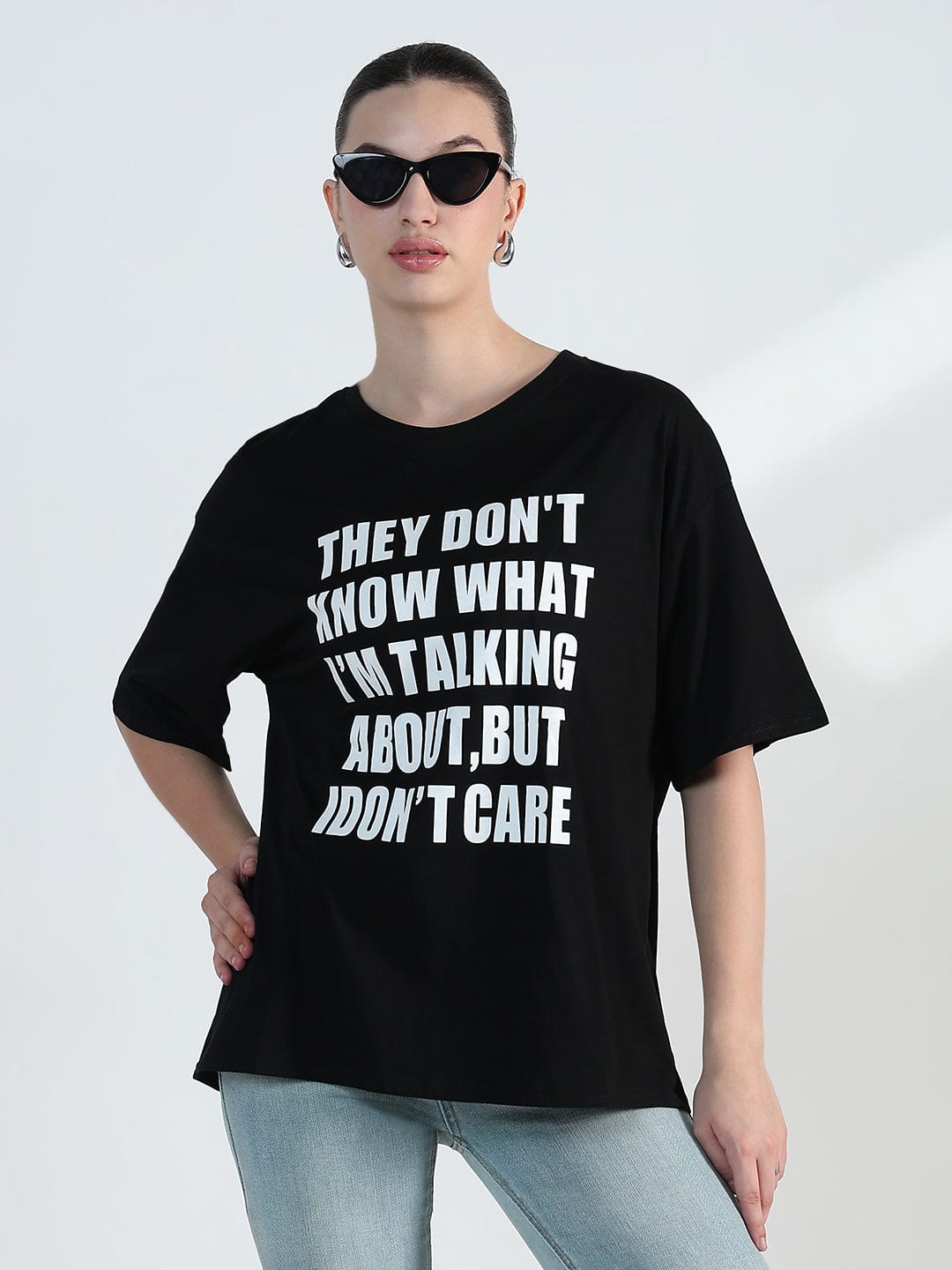 Women's Typography Black Oversized T-Shirt