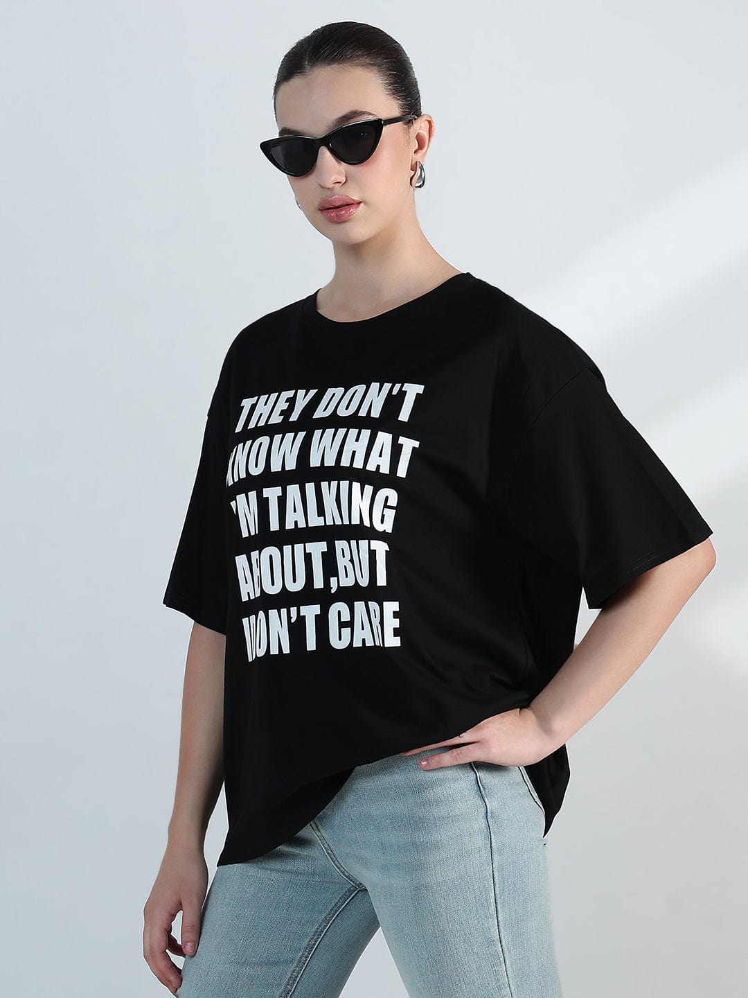 Women's Typography Black Oversized T-Shirt