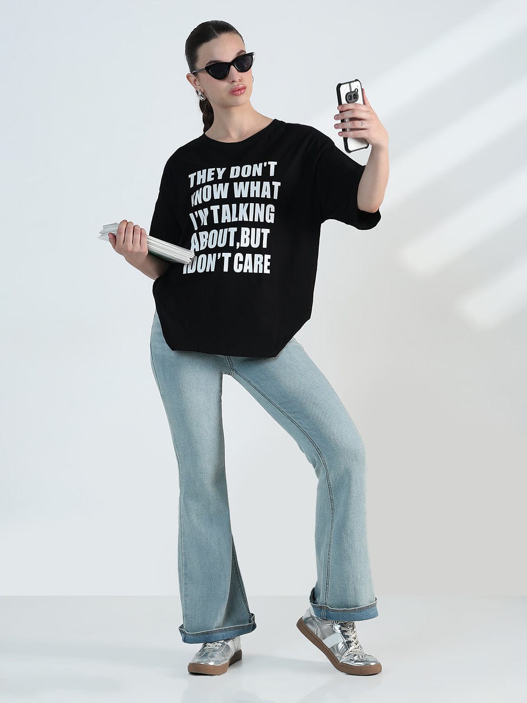 Women's Typography Black Oversized T-Shirt