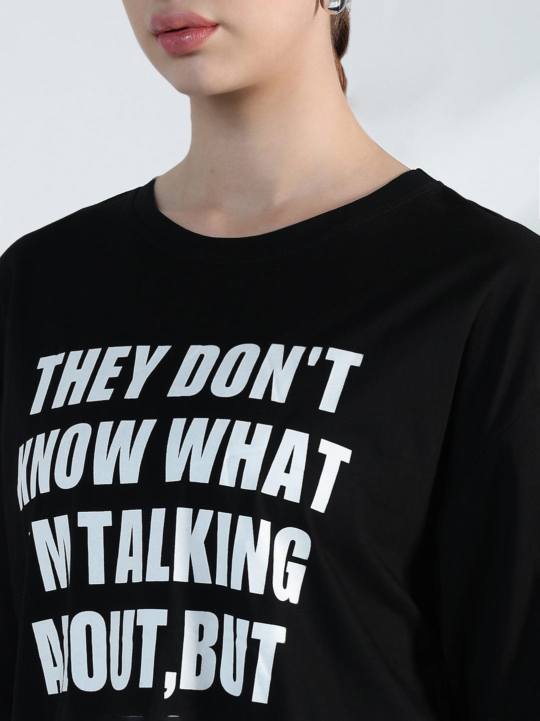Women's Typography Black Oversized T-Shirt