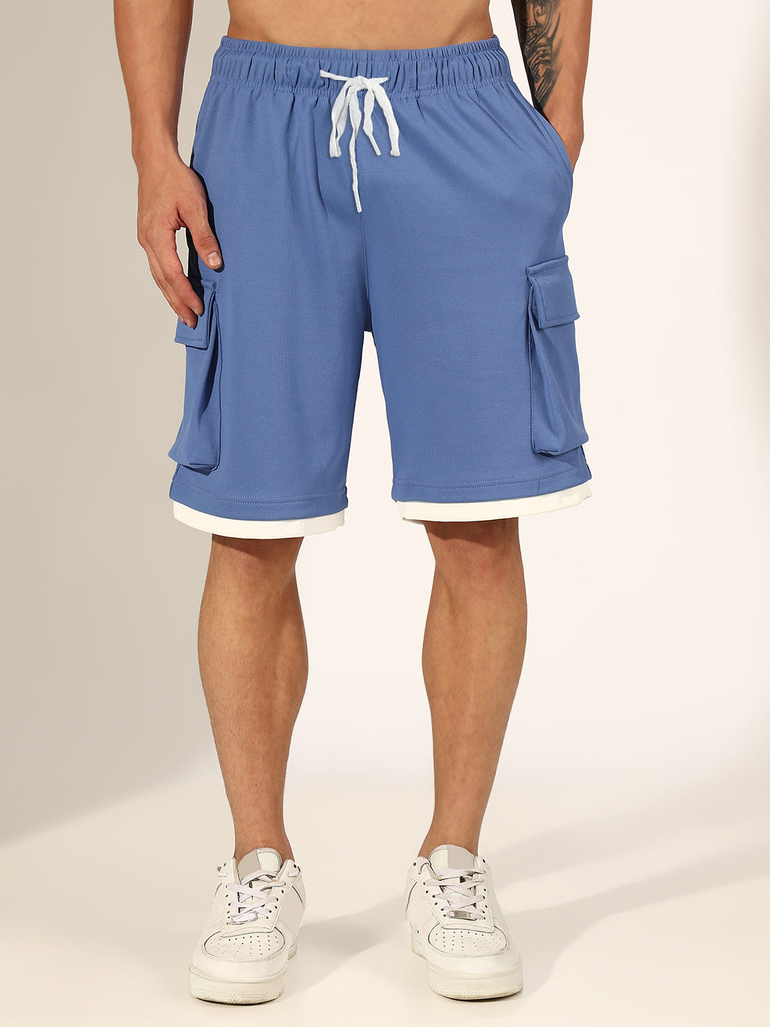 Men's Blue Relaxed Fit Shorts with Cargo Pockets