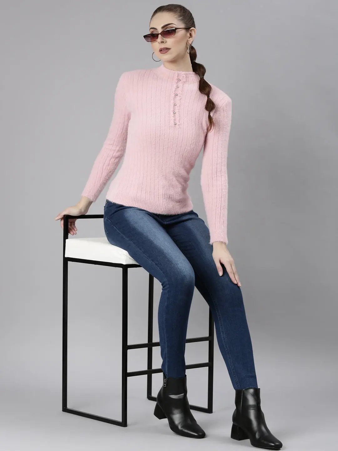 Women's Pink Solid Regular Top