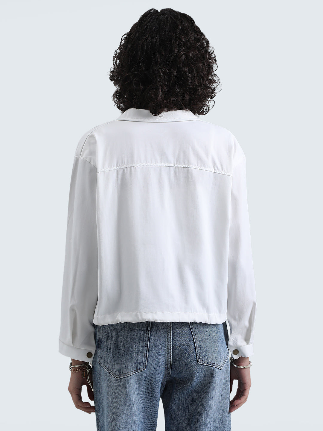 Women's White Button Down Utility Shirt with Flap Pockets