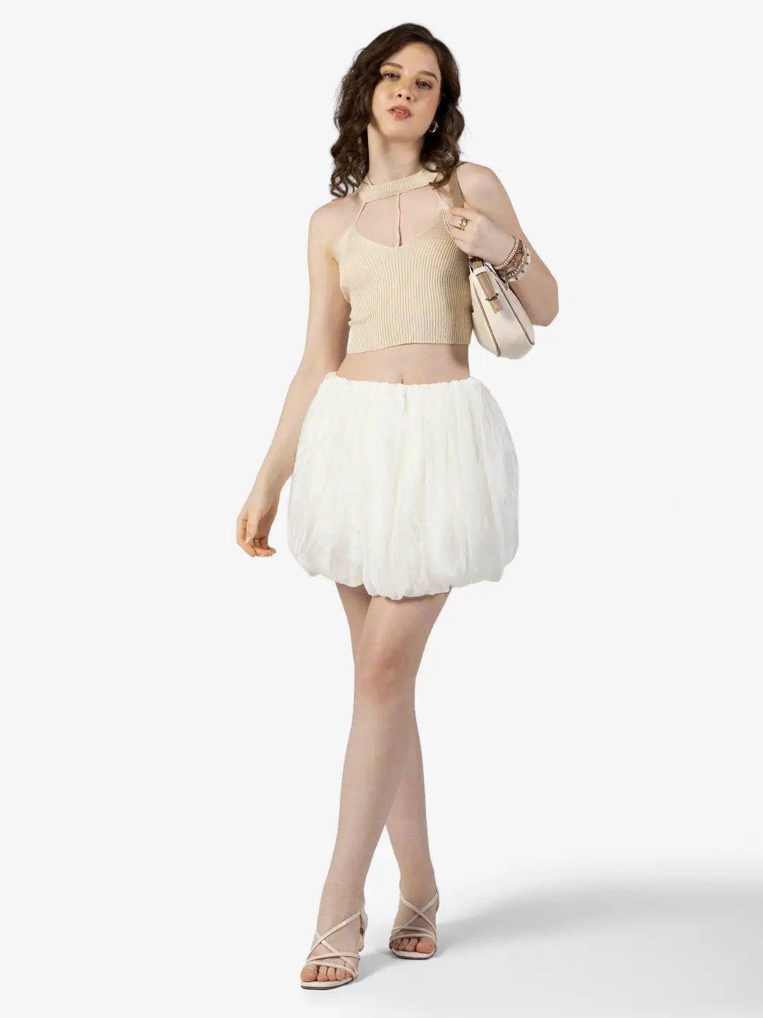 Women's White Balloon Mini Skort