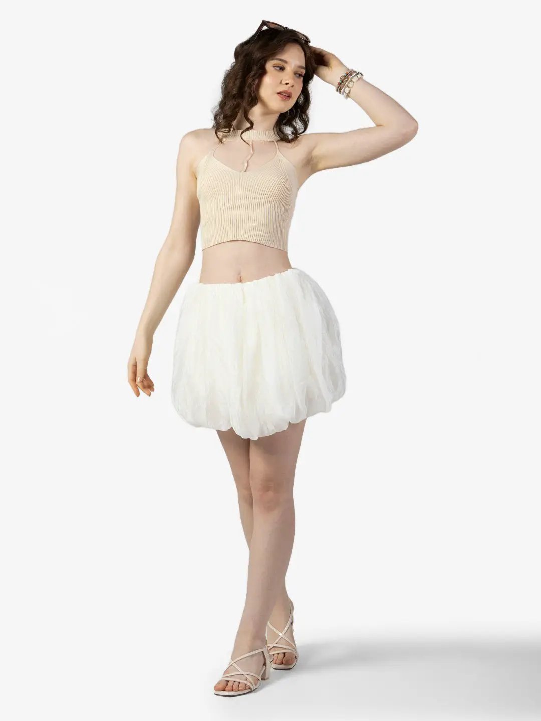 Women's White Balloon Mini Skort