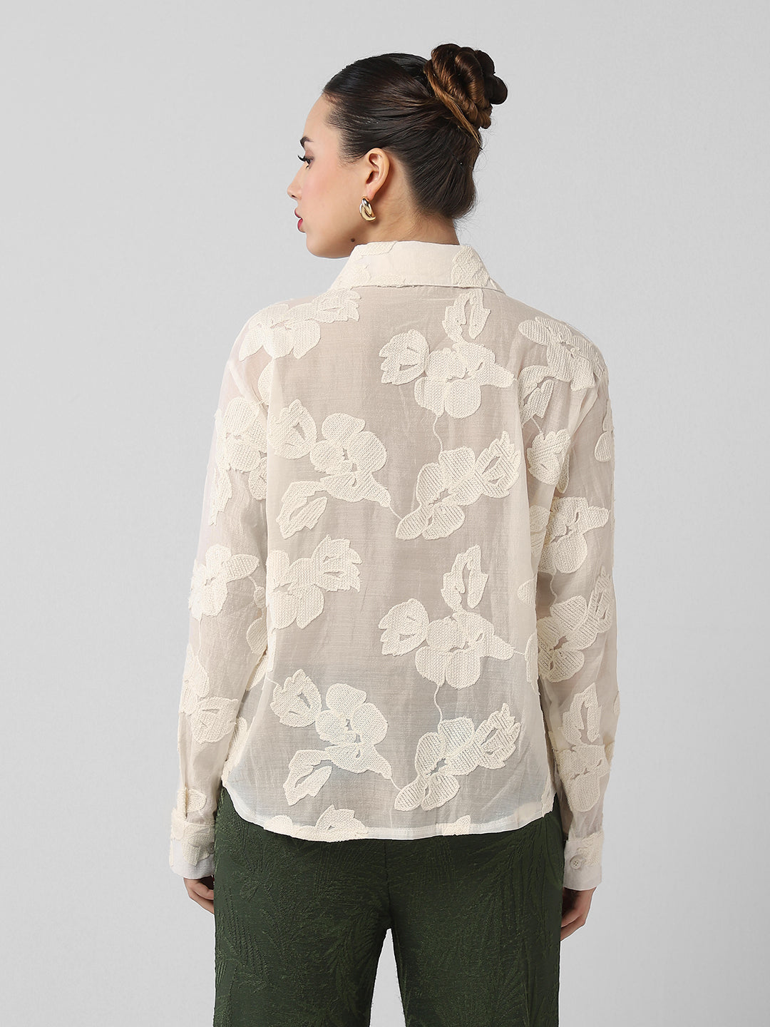 Women Floral Cream Shirt