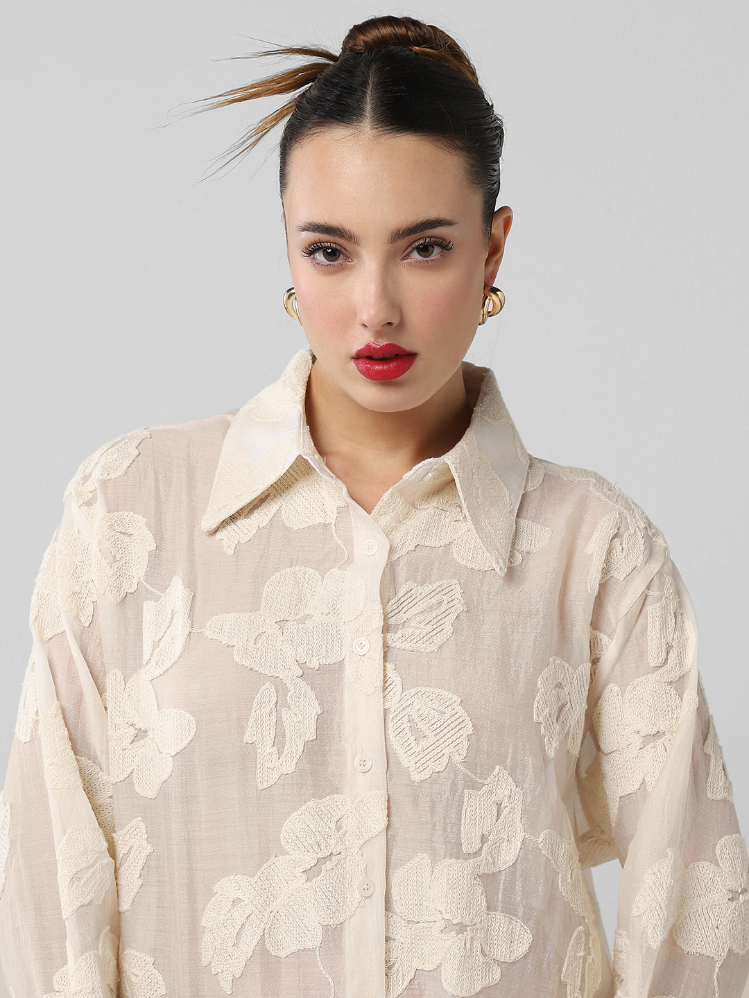 Women Floral Cream Shirt