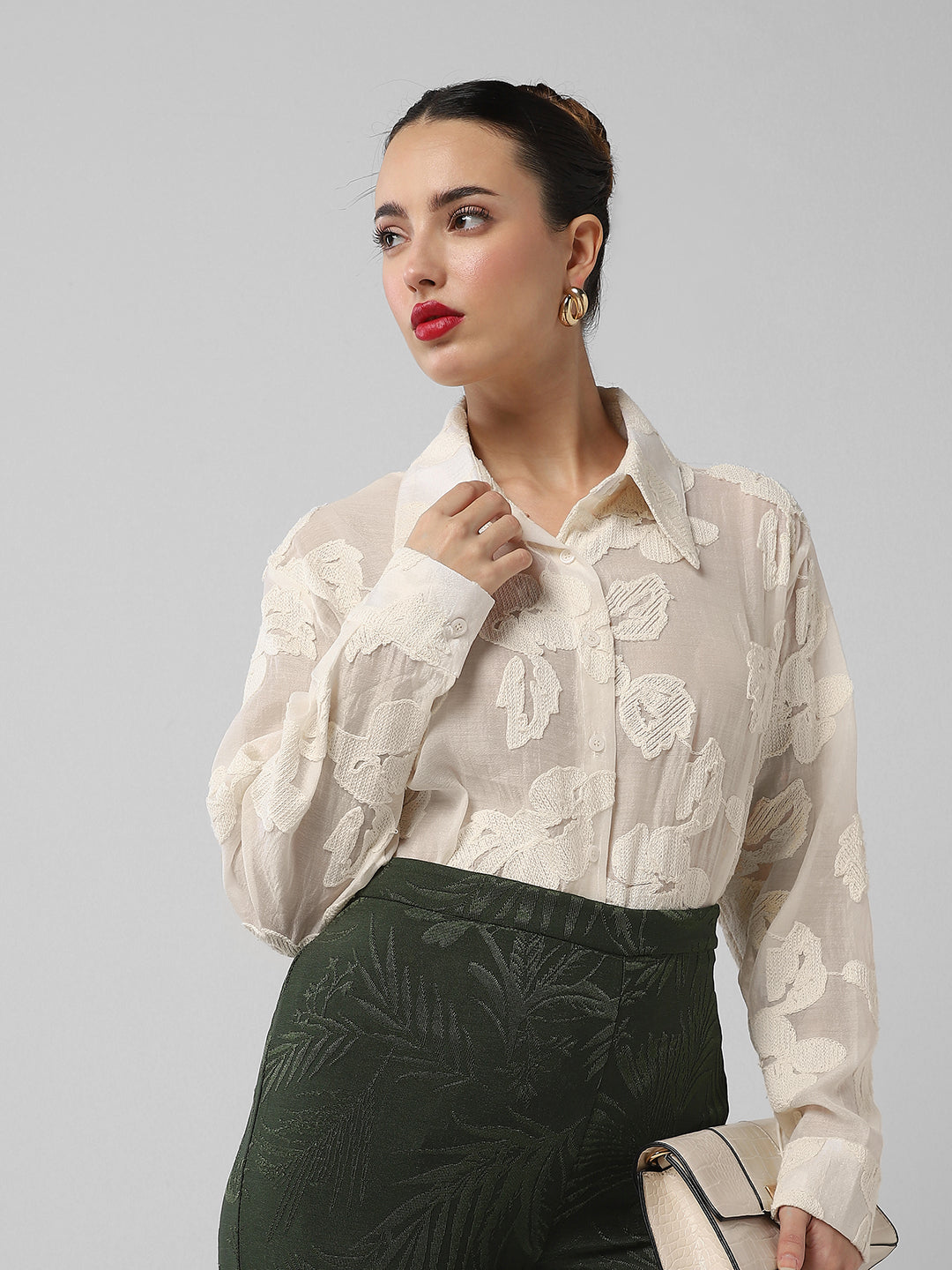 Women Floral Cream Shirt