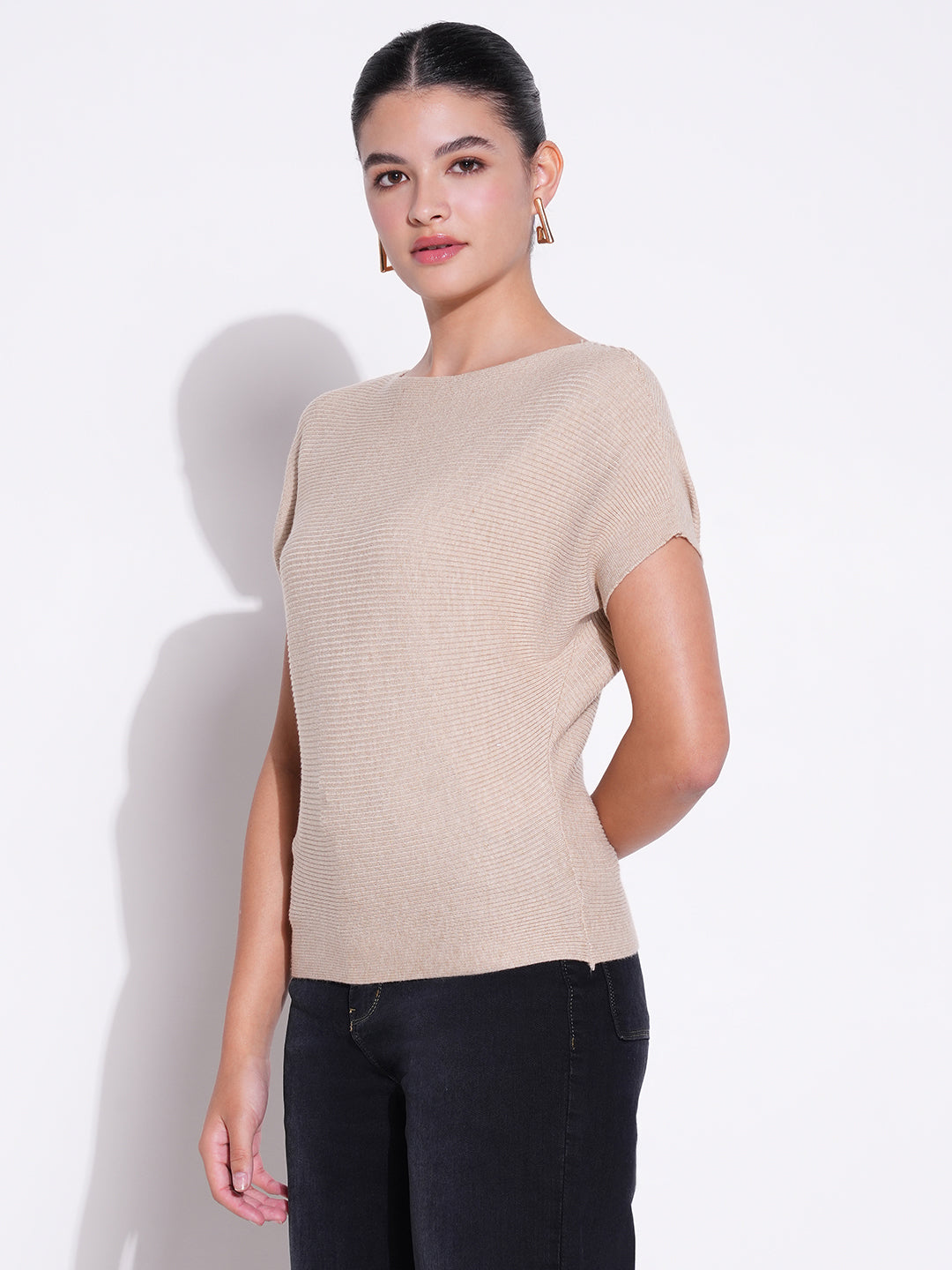 Women Beige Solid Crop Top