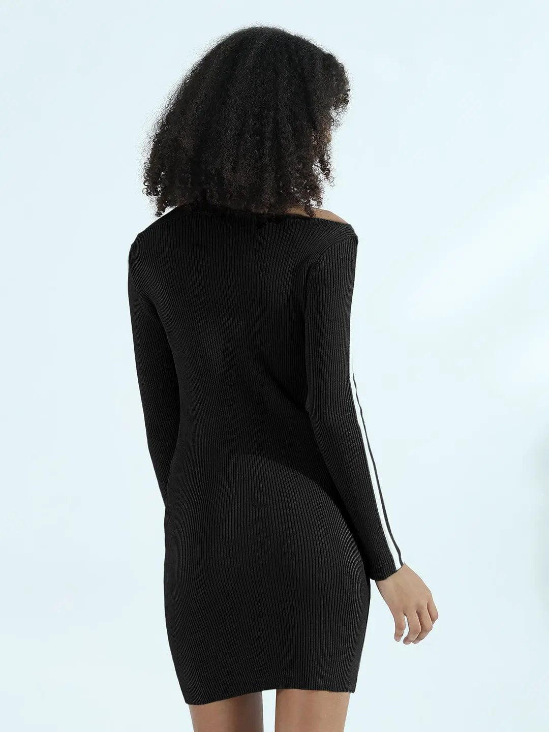Women's Ribbed Black Cut-Out Bodycon Short Dress with Side Stripes - from SHOWOFFFF