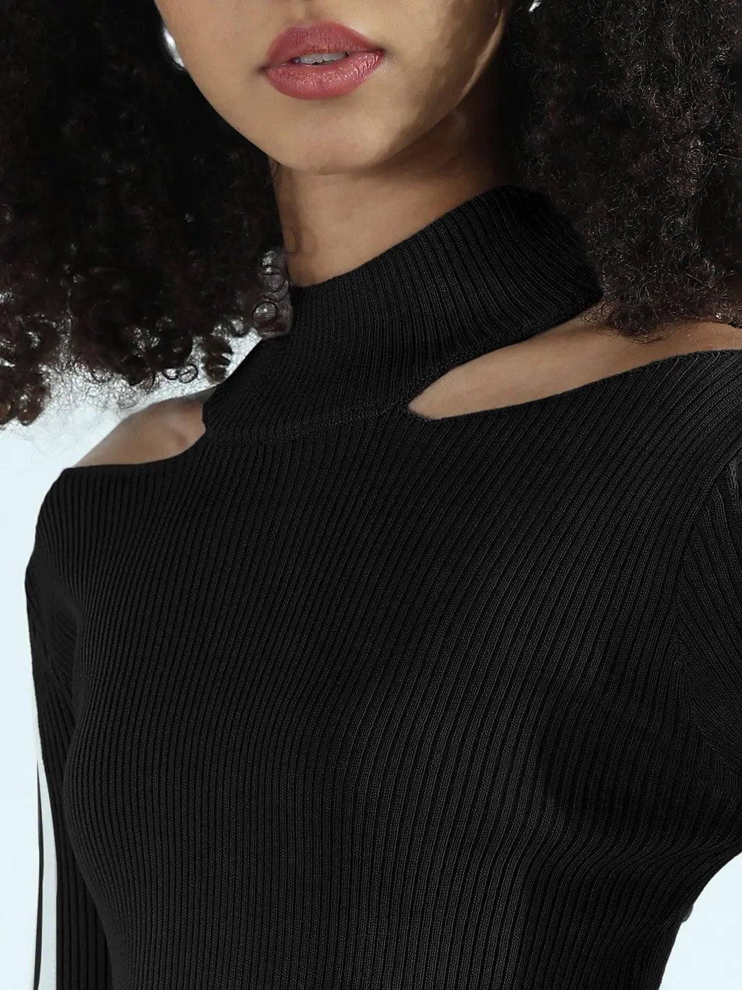Women's Ribbed Black Cut-Out Bodycon Short Dress with Side Stripes - from SHOWOFFFF