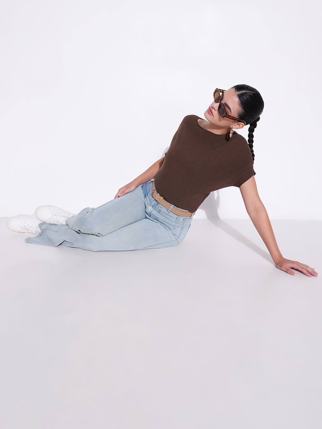 Women Brown Solid Crop Top