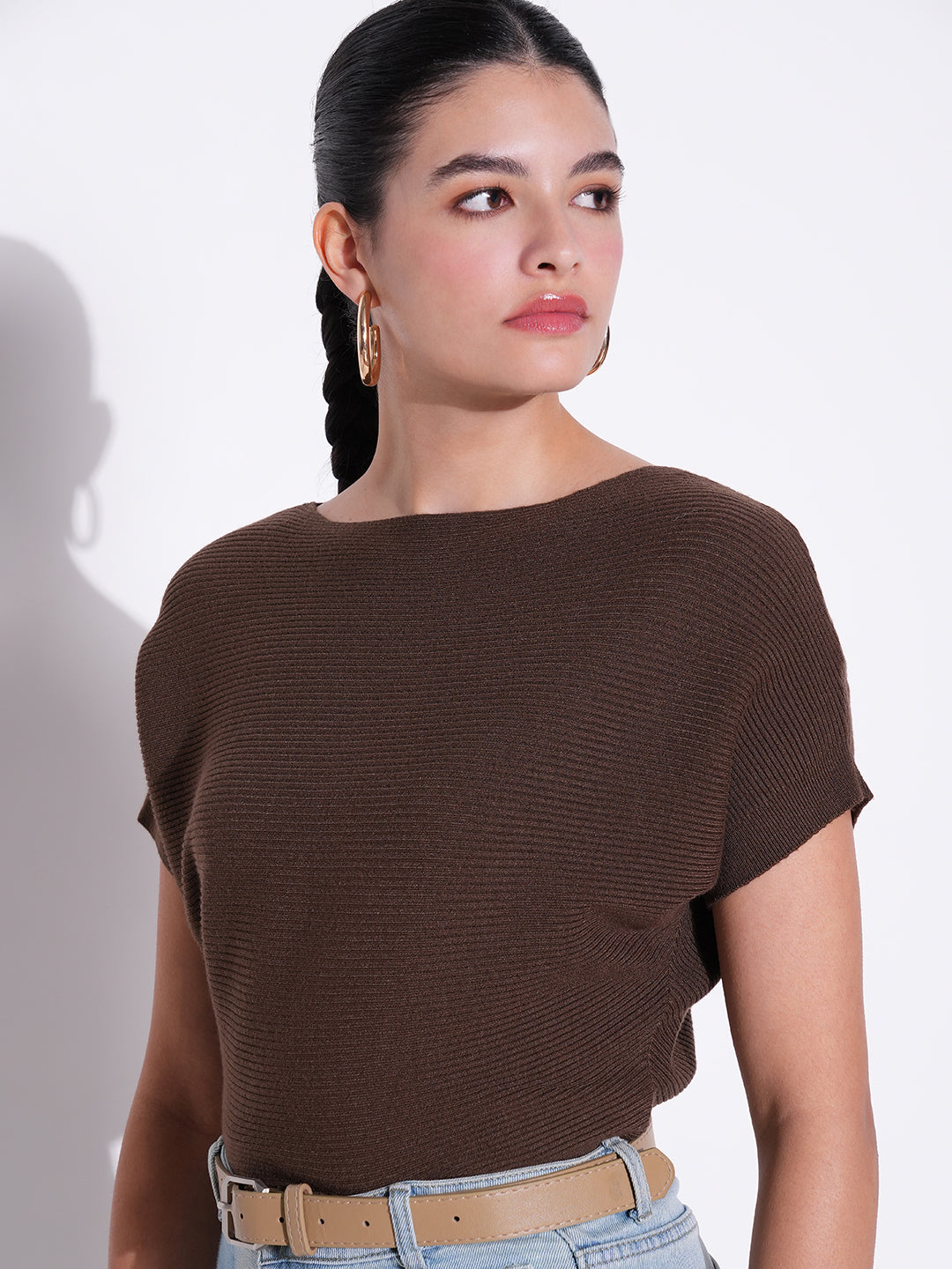 Women Brown Solid Crop Top