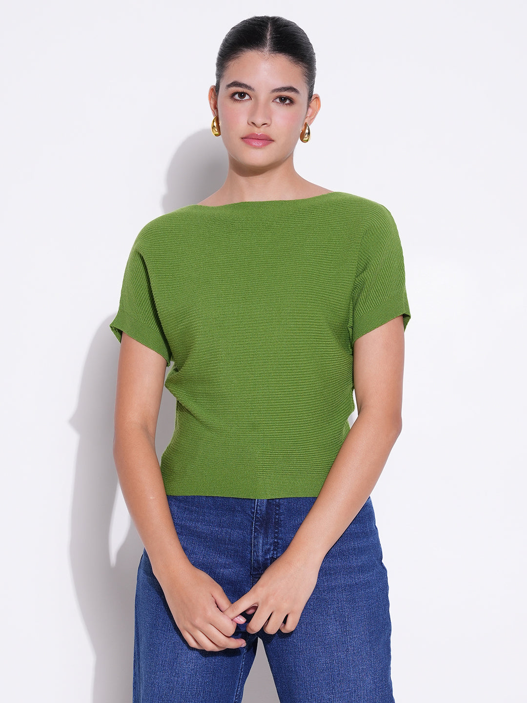 Women Green Solid Crop Top