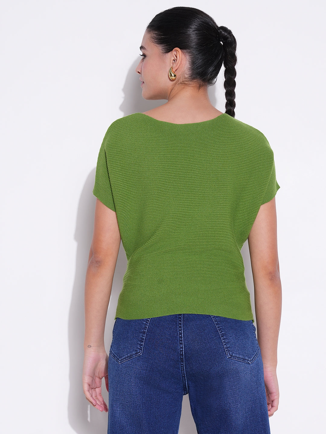 Women Green Solid Crop Top