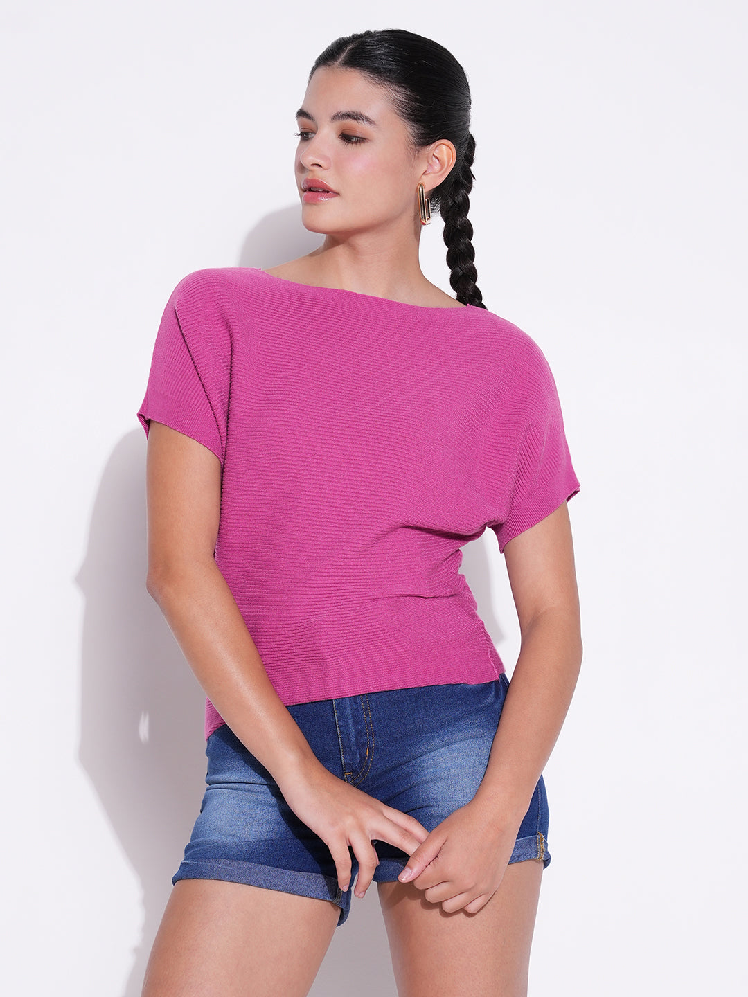 Women Pink Solid Crop Top