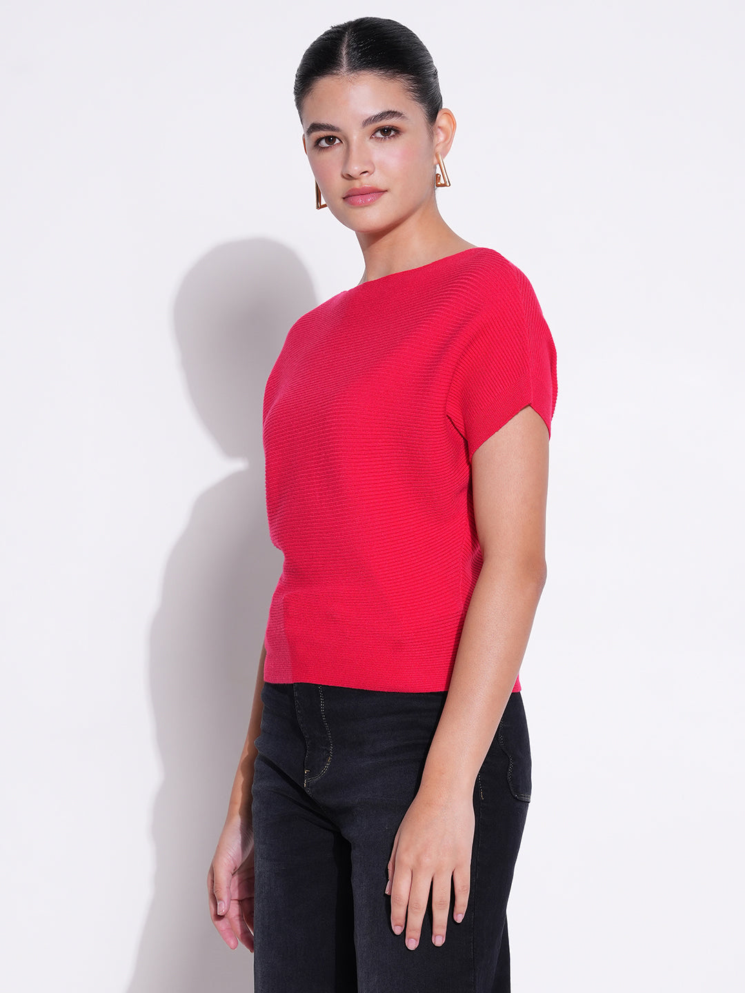Women's Red Extended Sleeves Crop Top