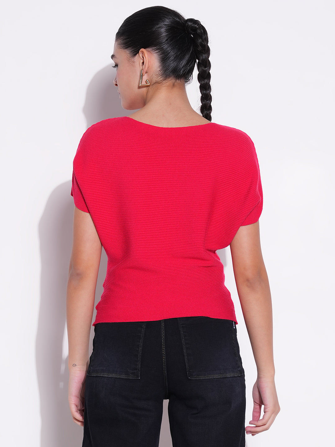 Women's Red Extended Sleeves Crop Top