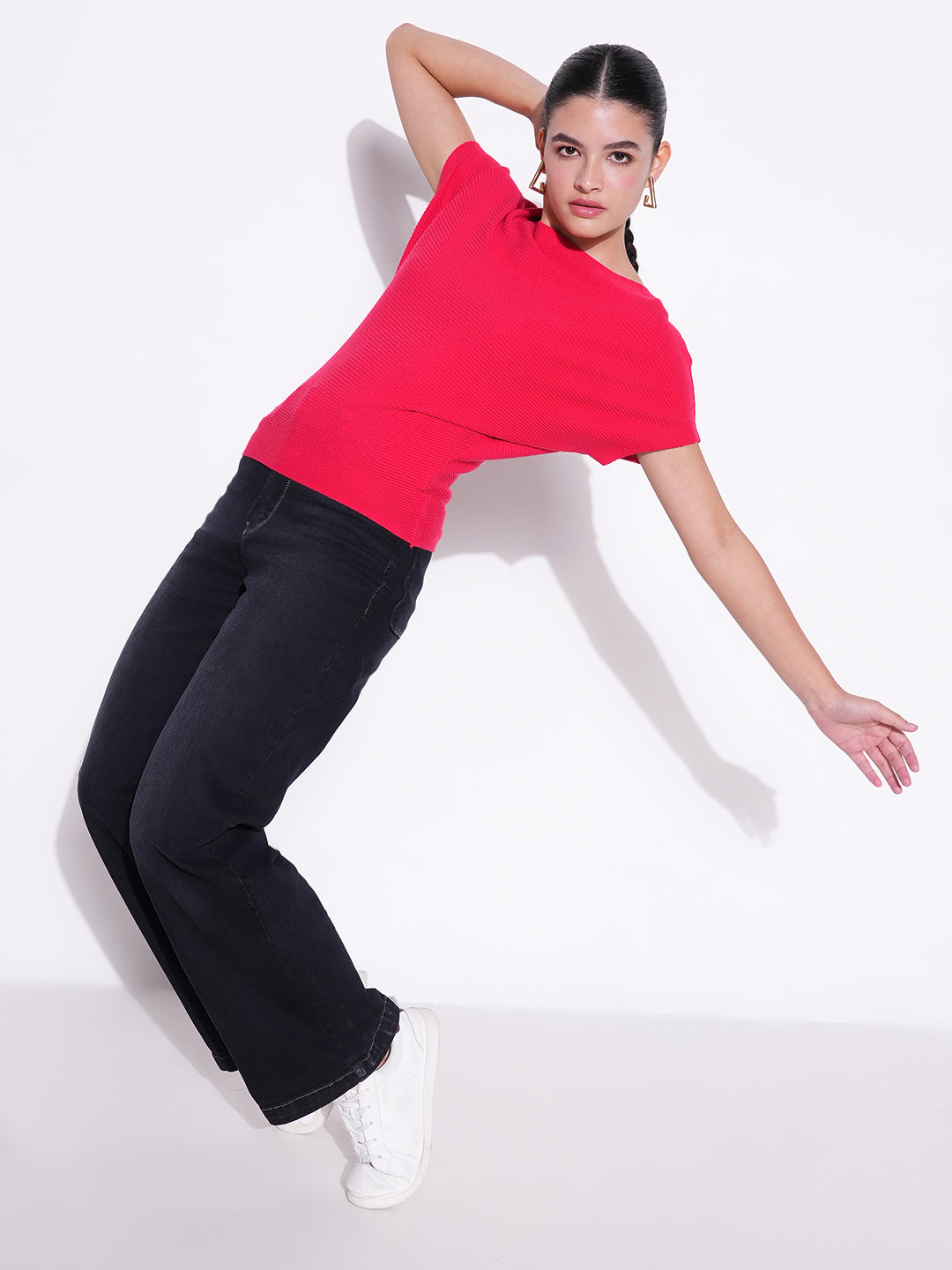 Women's Red Extended Sleeves Crop Top