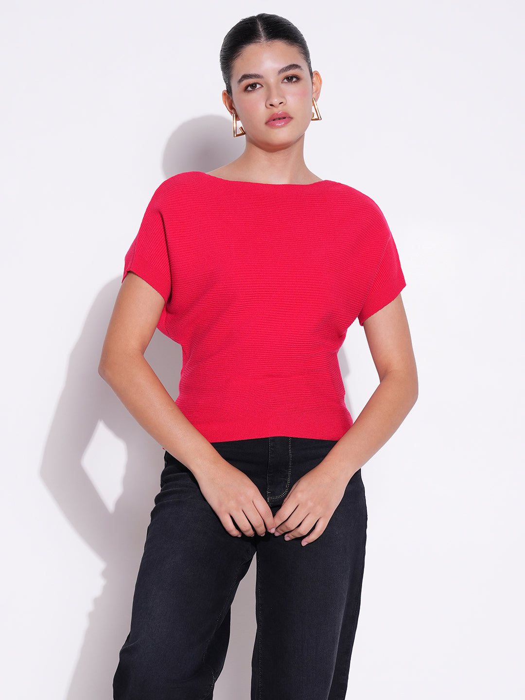 Women's Red Extended Sleeves Crop Top