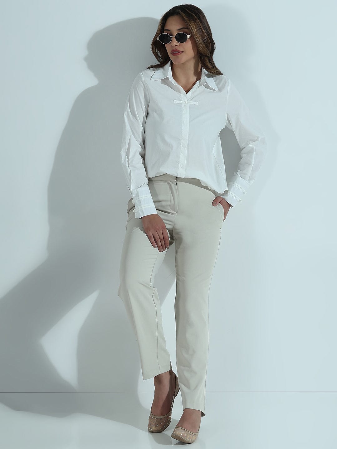 Women's White Slim Fit Formal Shirt