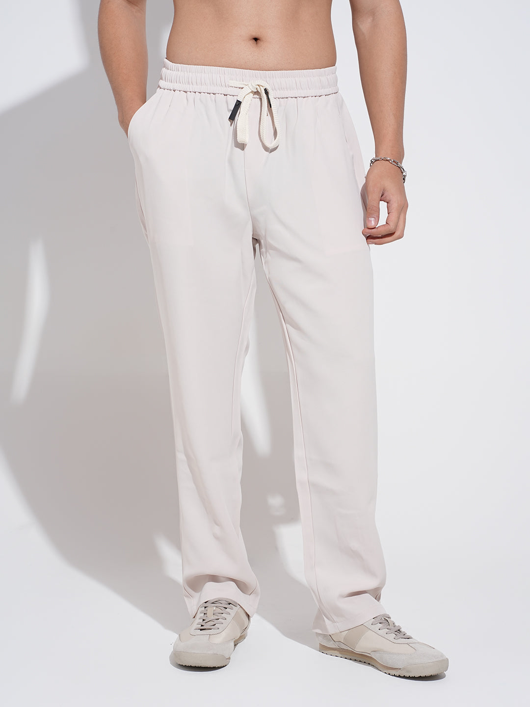 Men's Beige Regular Fit Trousers