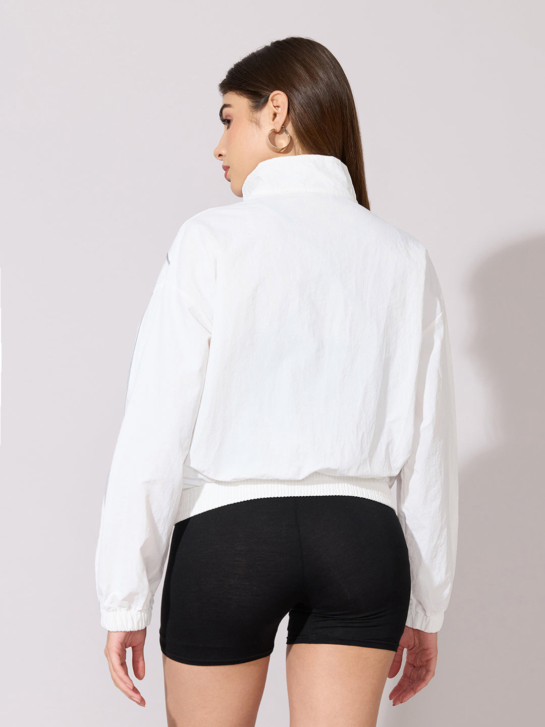 Women's White Contrast Trim Zip-Up Jacket
