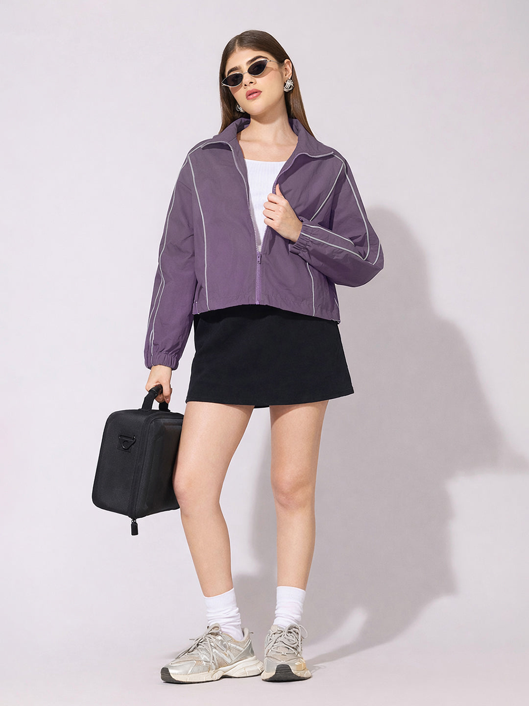 Women's Purple Zip-Up Jacket with Contrast Piping