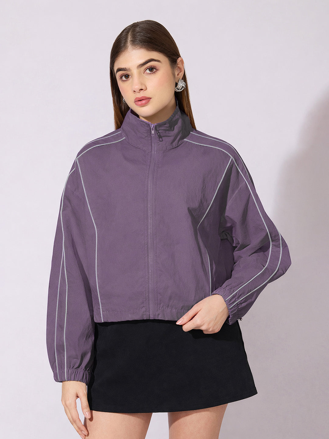 Women's Purple Zip-Up Jacket with Contrast Piping