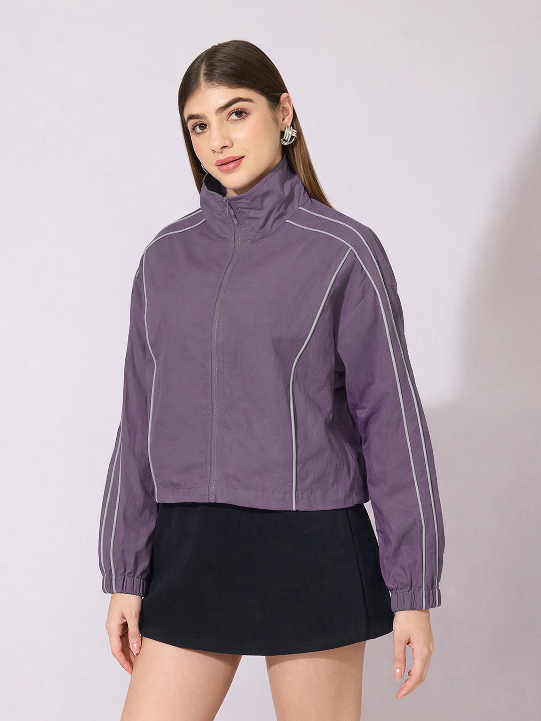 Women's Purple Zip-Up Jacket with Contrast Piping