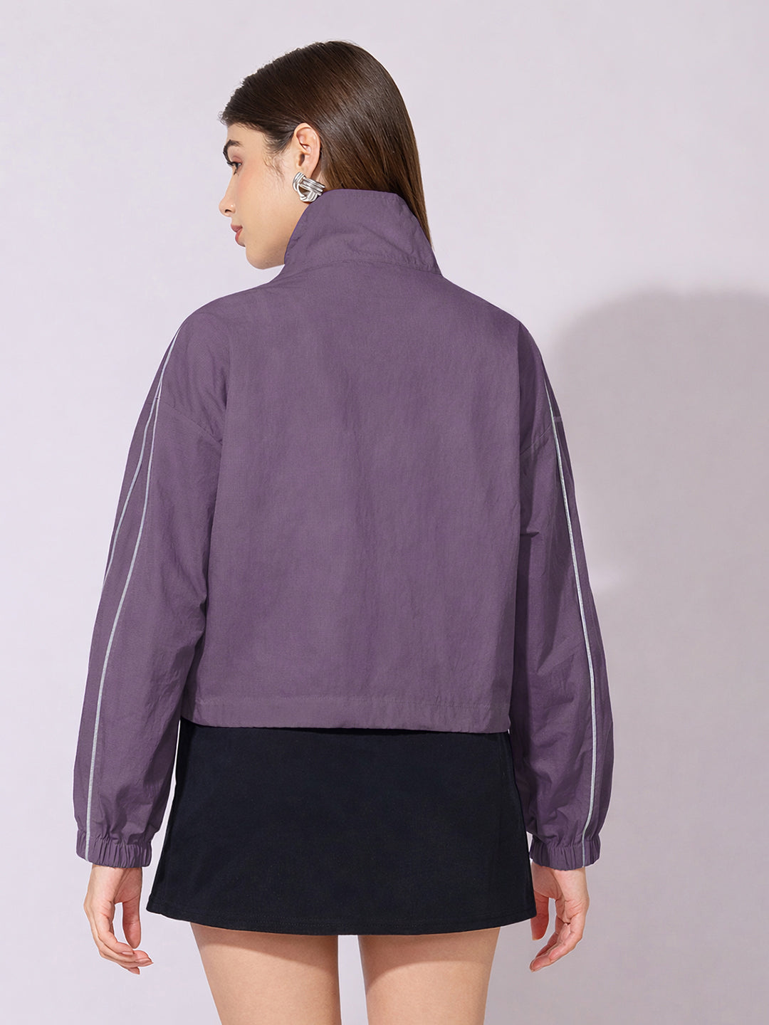 Women's Purple Zip-Up Jacket with Contrast Piping