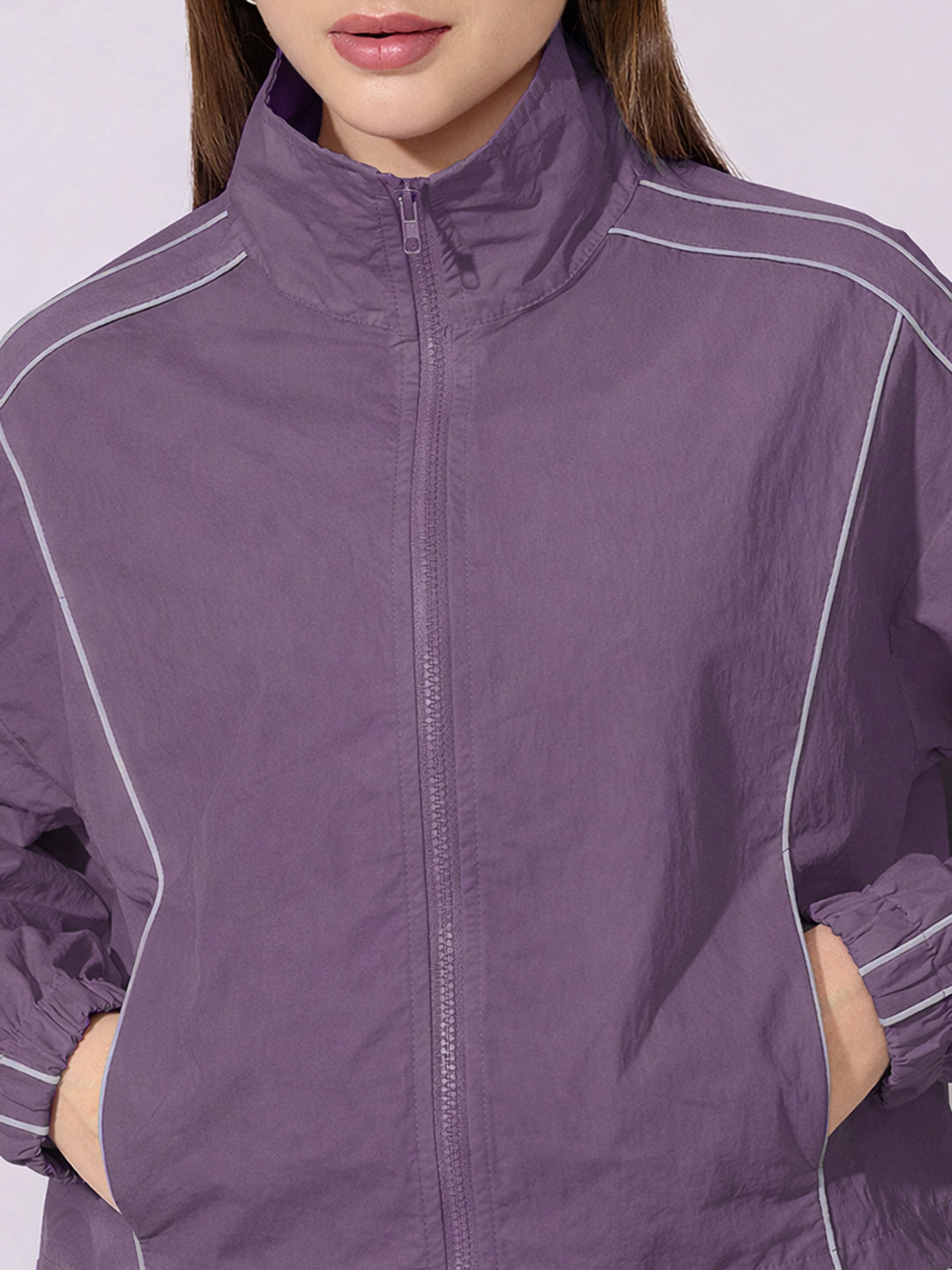 Women's Purple Zip-Up Jacket with Contrast Piping