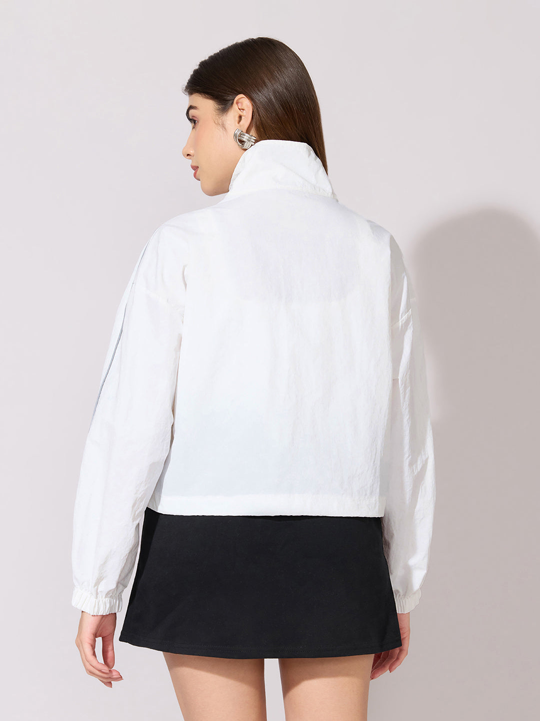 Women's White Zip-Up Jacket with Contrast Piping