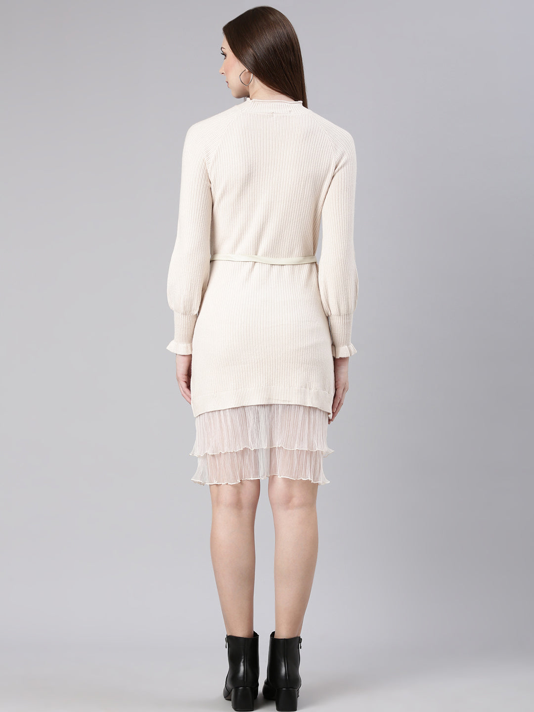 Women's Cream Solid Bodycon Dress