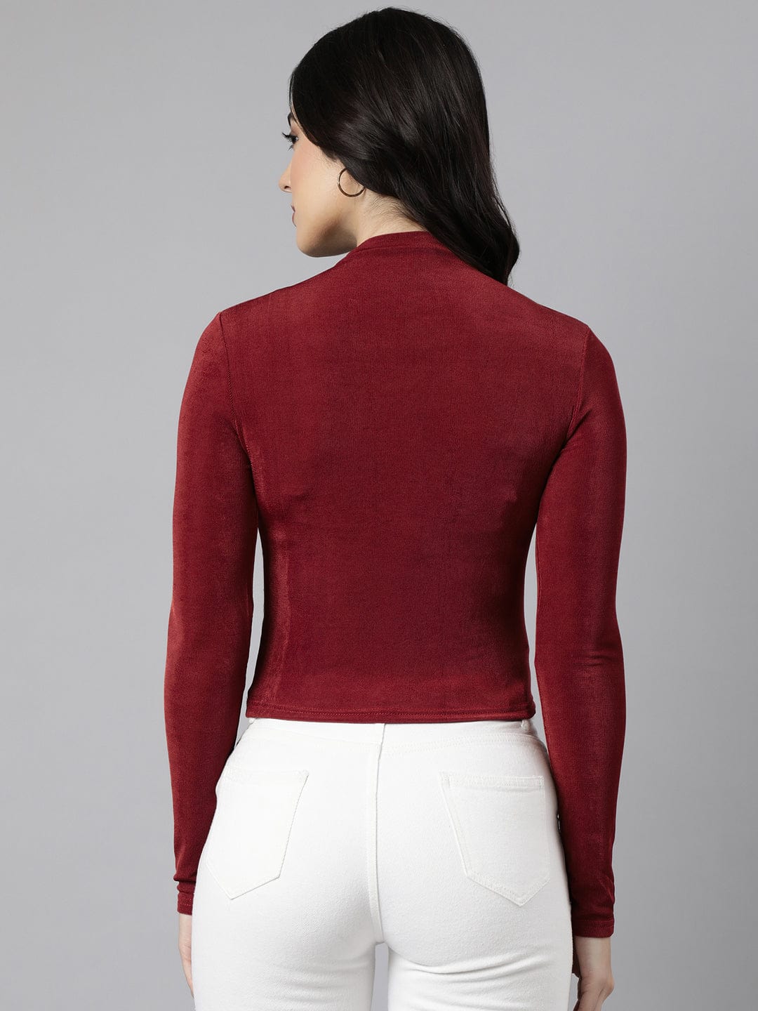 Women's Red High Neck Fitted Top