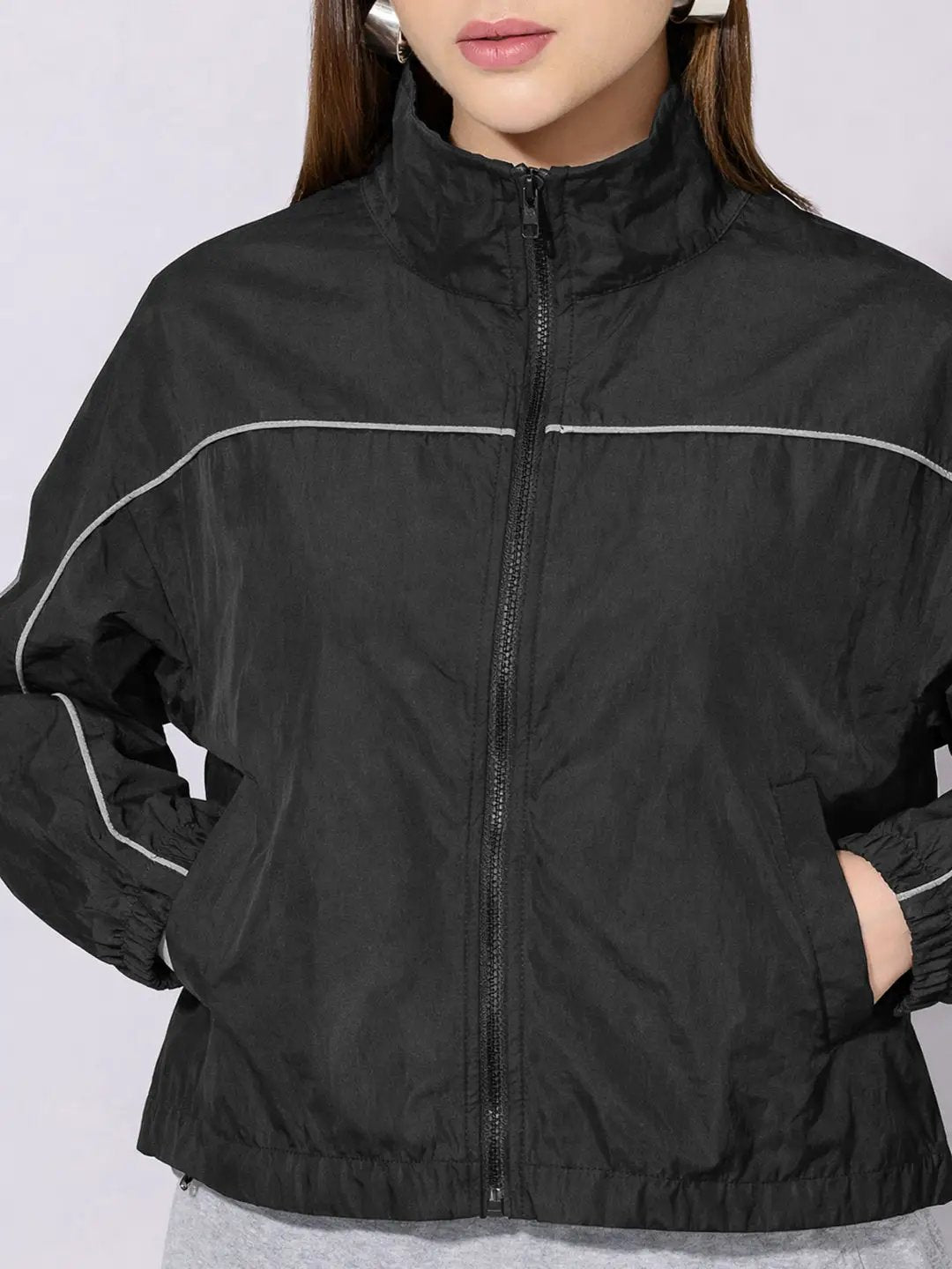 SHOWOFFFF Edition Women's Black Zip-Up Jacket with Contrast Piping