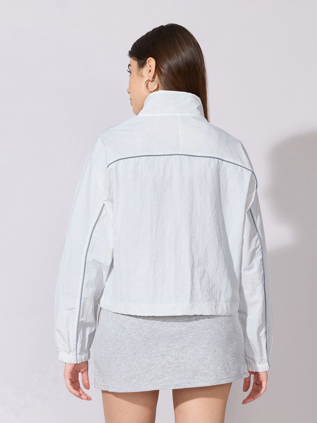 Women's White Zip-Up Jacket with Contrast Piping