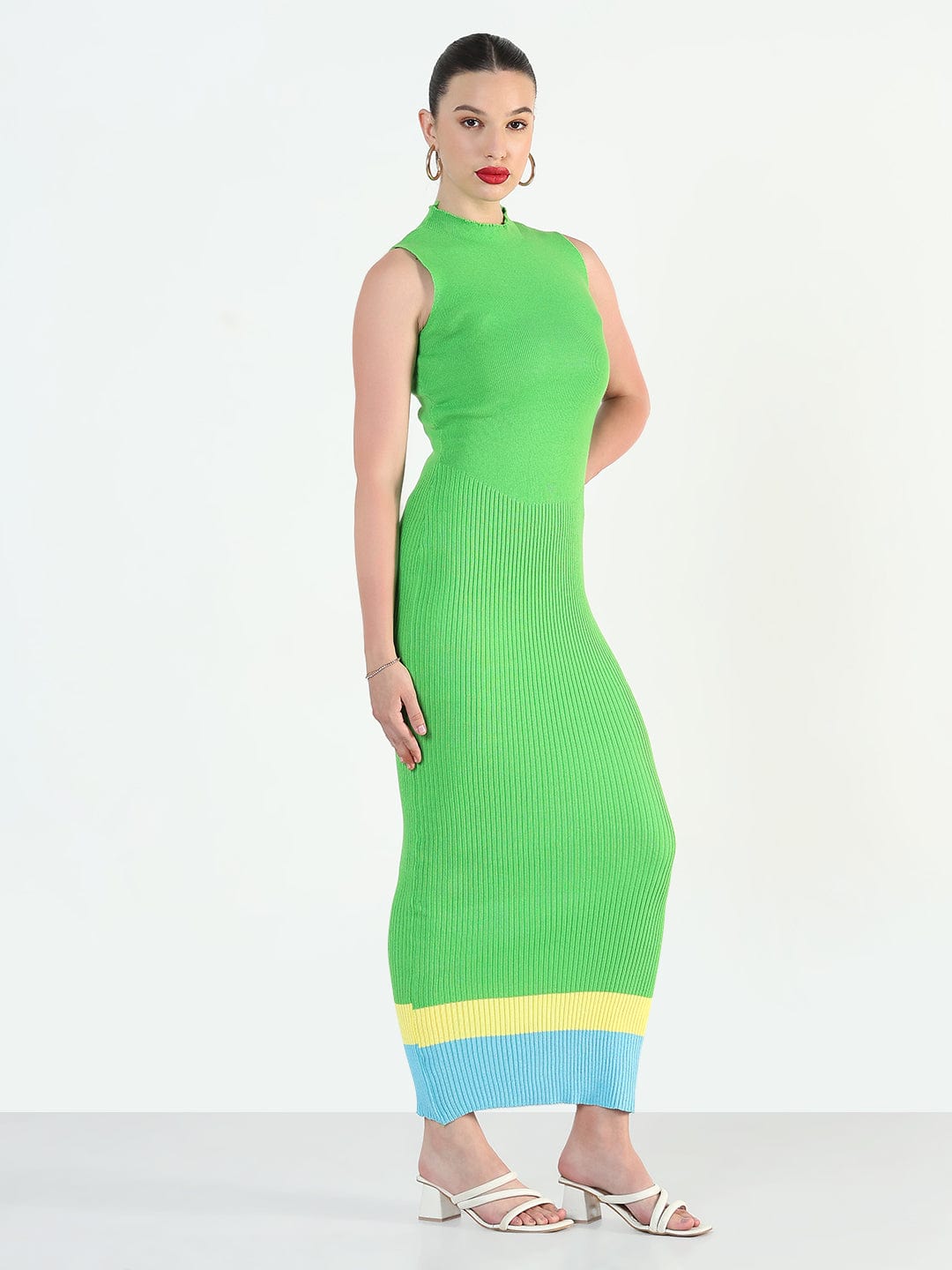 Women's Ribbed Green Bodycon Maxi Dress
