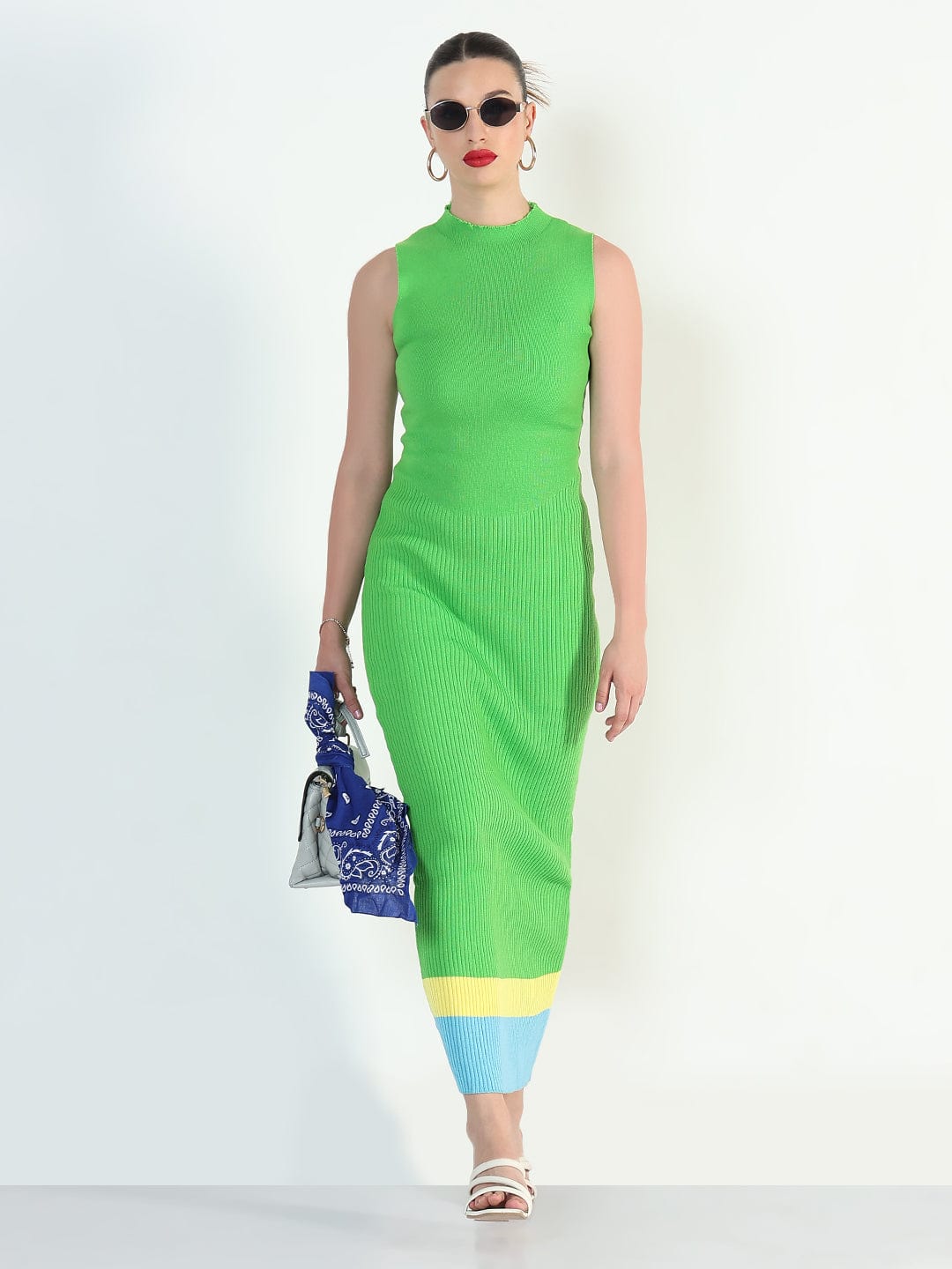 Women's Ribbed Green Bodycon Maxi Dress