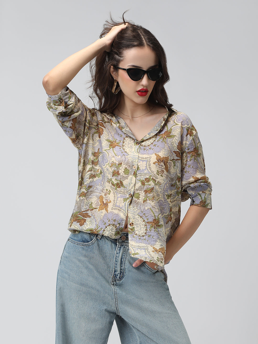 Women's Multi Floral Print Long Sleeve Shirt