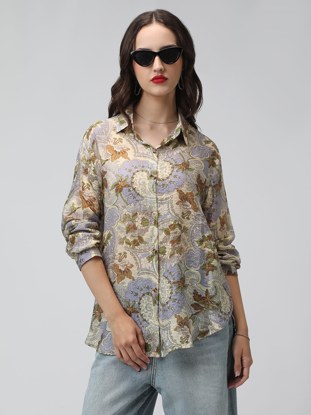 Women's Multi Floral Print Long Sleeve Shirt
