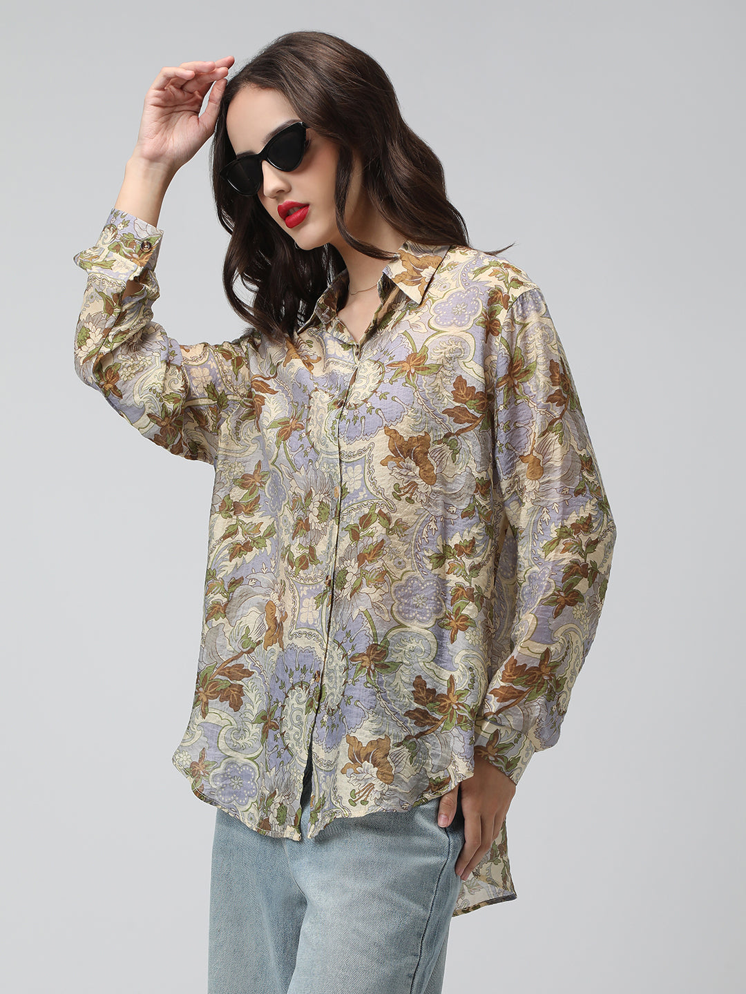 Women's Multi Floral Print Long Sleeve Shirt