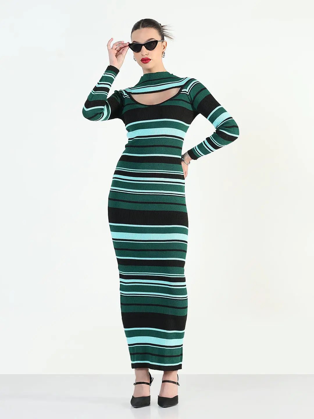 black and green bodycon dress Yrion Turtle Neck Bodycon Mini Dress in Forest Green